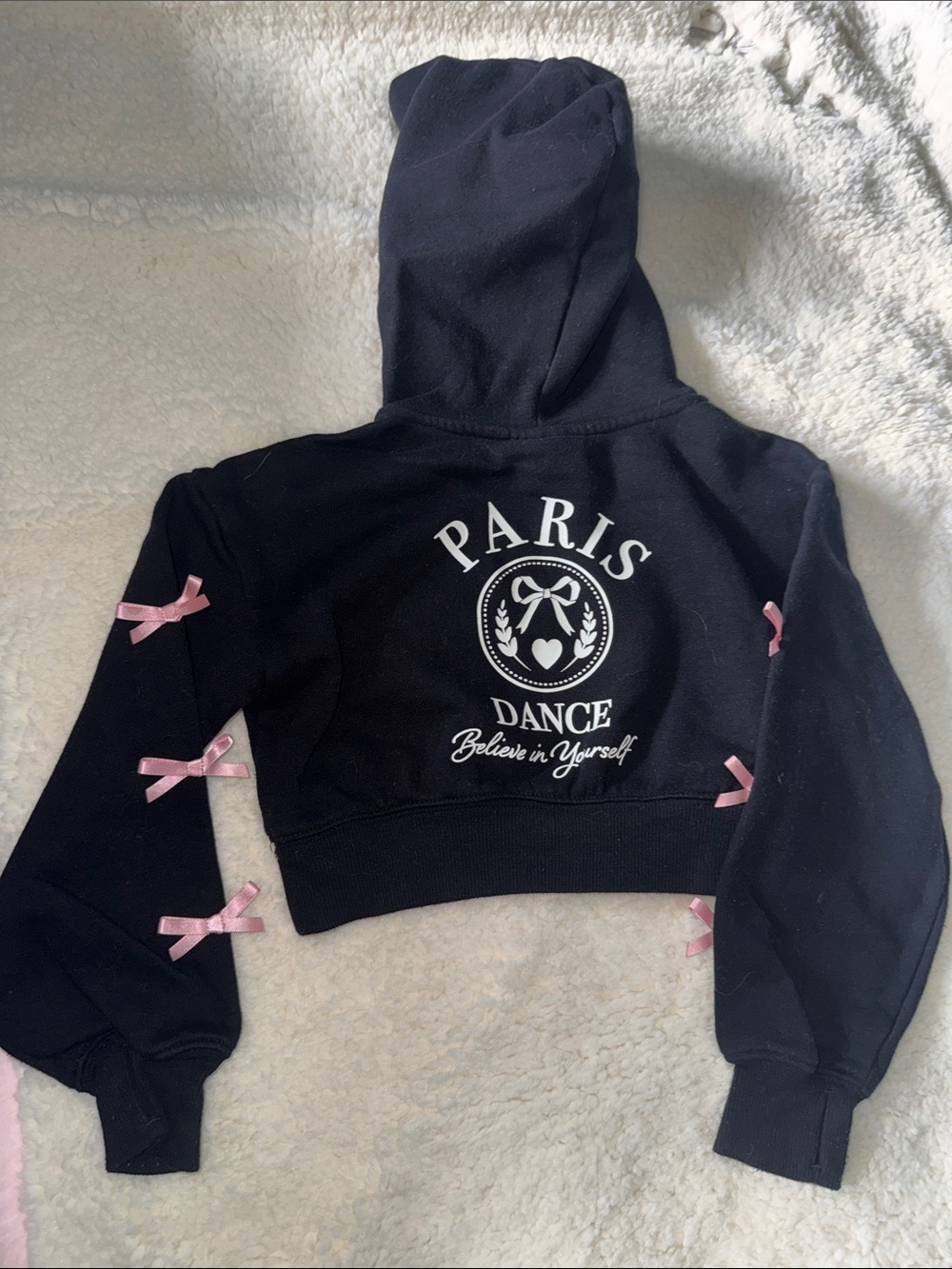 Paris Dance Kids Black Hooded Crop Hoodie with Pink Bows